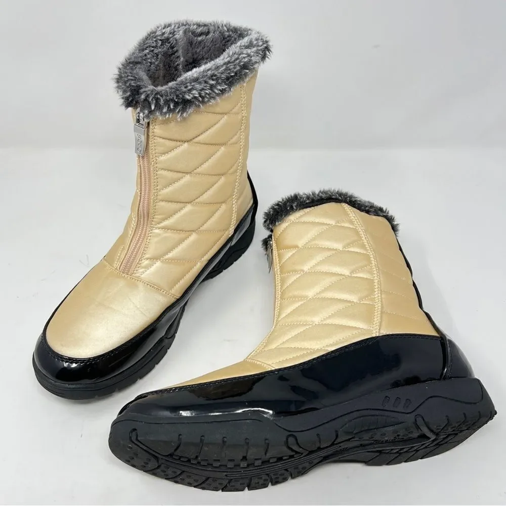 Sporto Esther Champagne Gold Quilted Nylon Zip Up Waterproof Winter Booties 9